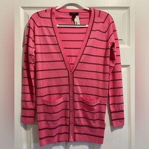 NWT J. Crew Striped Cardigan Relaxed Fit V-Neck  100% Merino Wool Sweater XS NEW